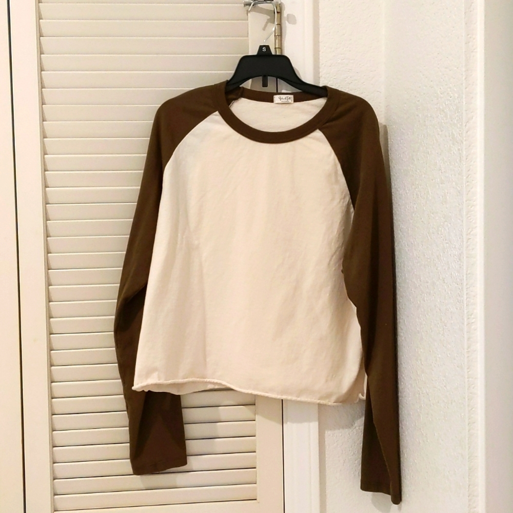 Brandy Melville Brown and Cream Long Sleeve Raglan Tee